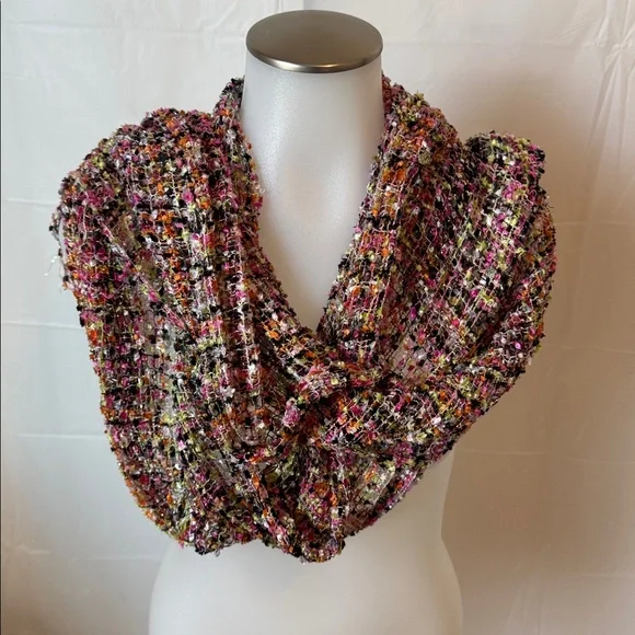 Pink Brown Green Fancy Ribbon Scarf Confetti Classic Accessory Multi colored - Picture 5 of 16